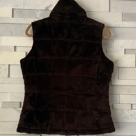ATHLETA  Faux Fur Quilted Stand Collar Full Zip Vest M Brown Dark Academia Boho - Picture 2 of 6